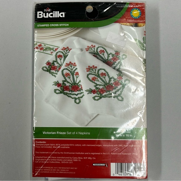 Bucilla Stamped Cross Stitch Napkins 86591 Set of 4 Victorian Frieze 16"X16" NOS - Picture 2 of 5